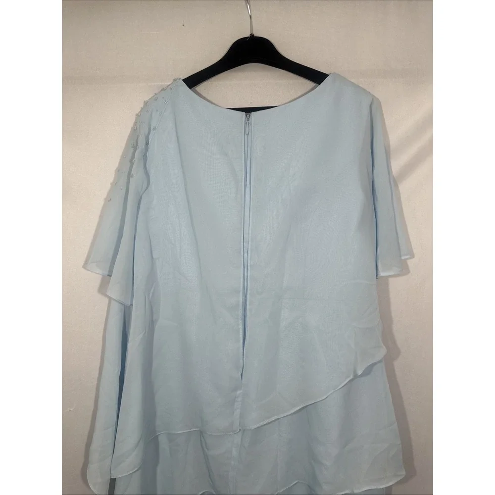 NEW UNBRANDED [ 18W ] Sheath Column Knee Length Chiffon with Beading Light Blue